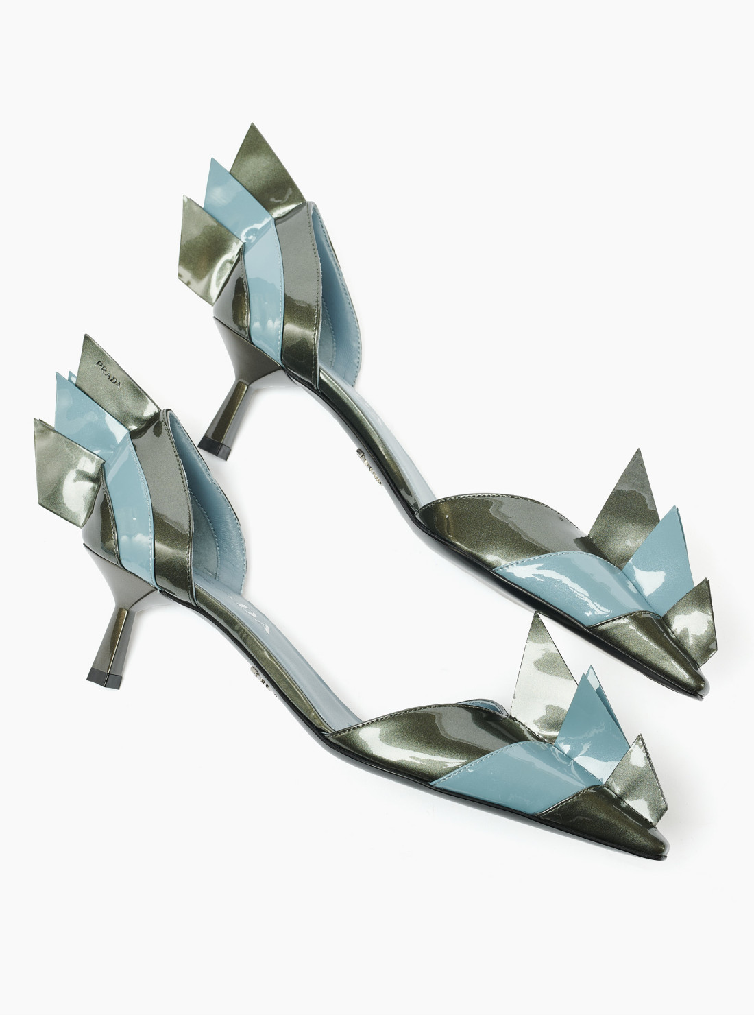 Two-tone patent leather D'Orsay pumps