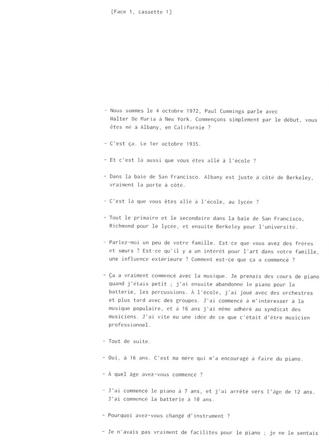 Walter De Maria / Entretien avec Paul...