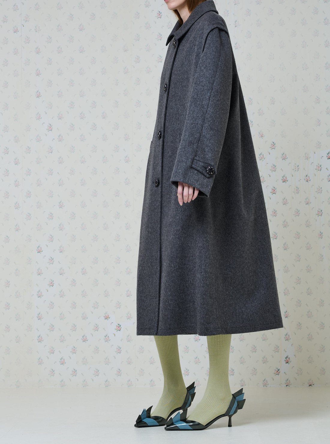 Manteau droit en double tissu loden