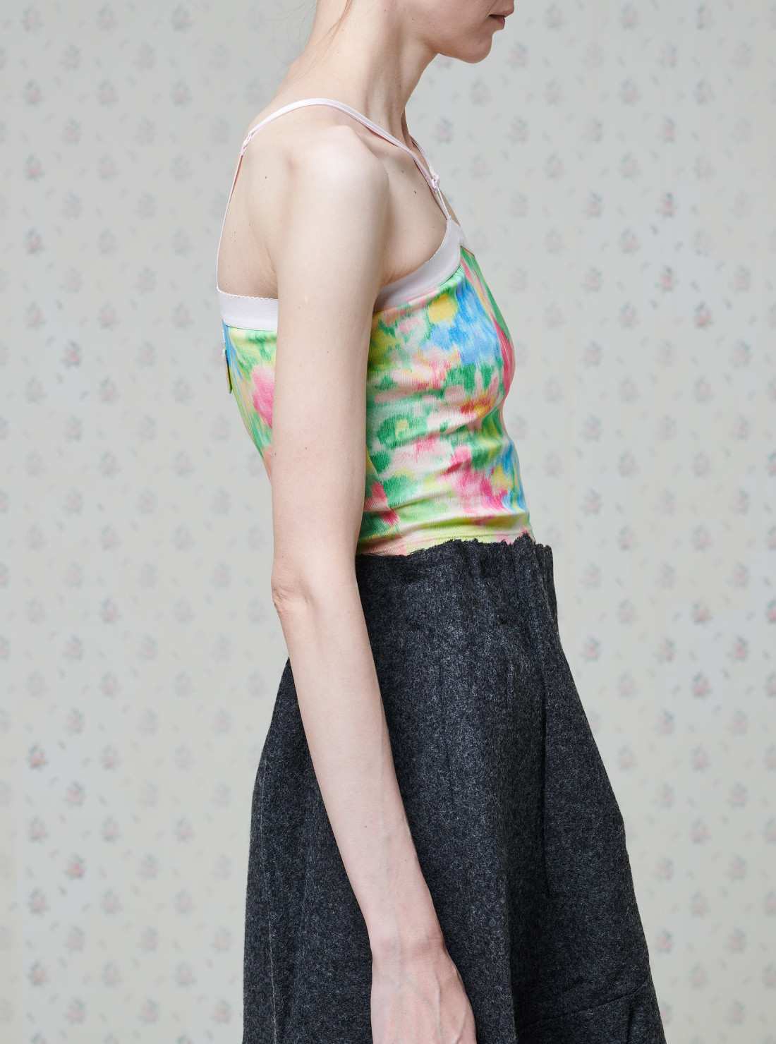 Ribbed knit cotton top with floral print
