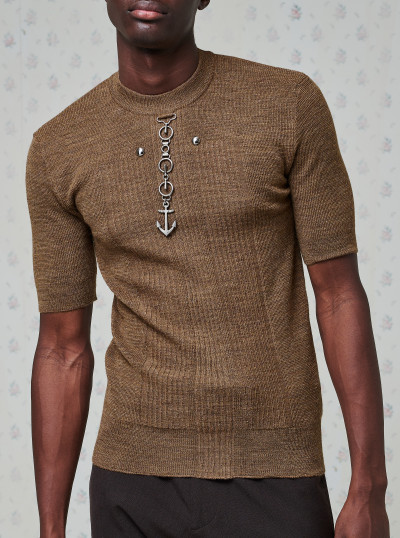 Wool crew-neck sweater with studs