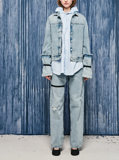 Folded Elasticated Sleeve Denim Regular Fit Jacket