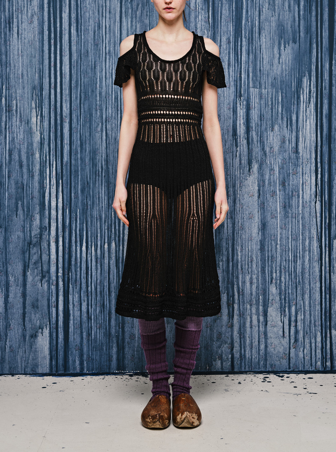 Shoulder Ruffle Crochet Dress