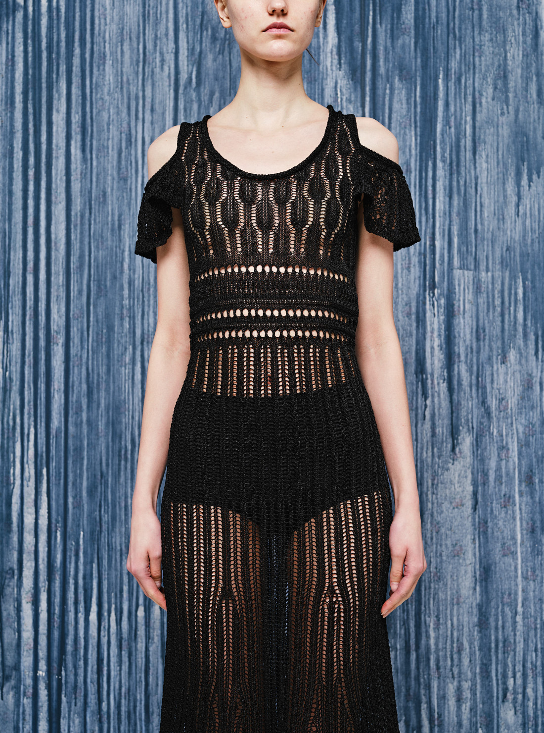 Shoulder Ruffle Crochet Dress