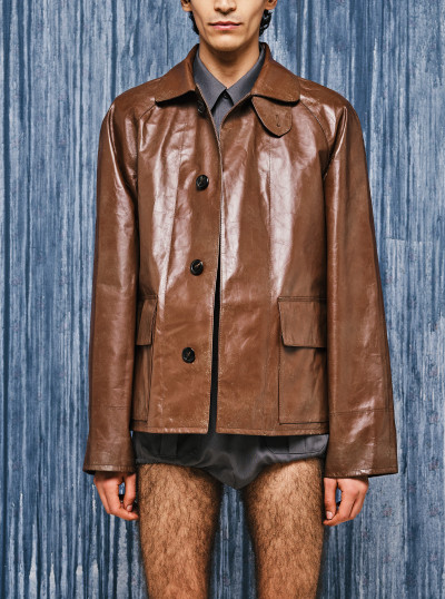 Vintage-look leather blouson jacket