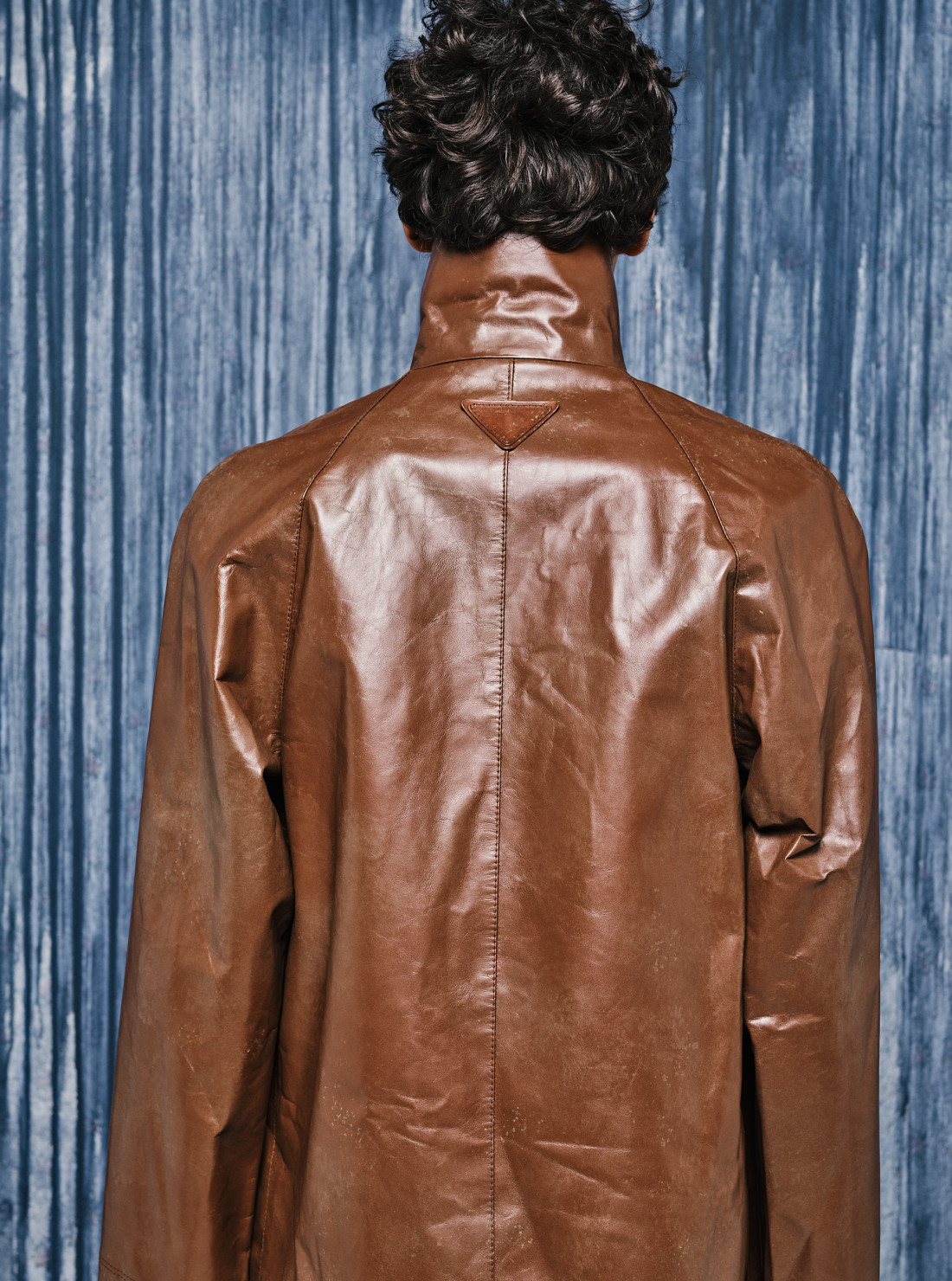Vintage-look leather blouson jacket