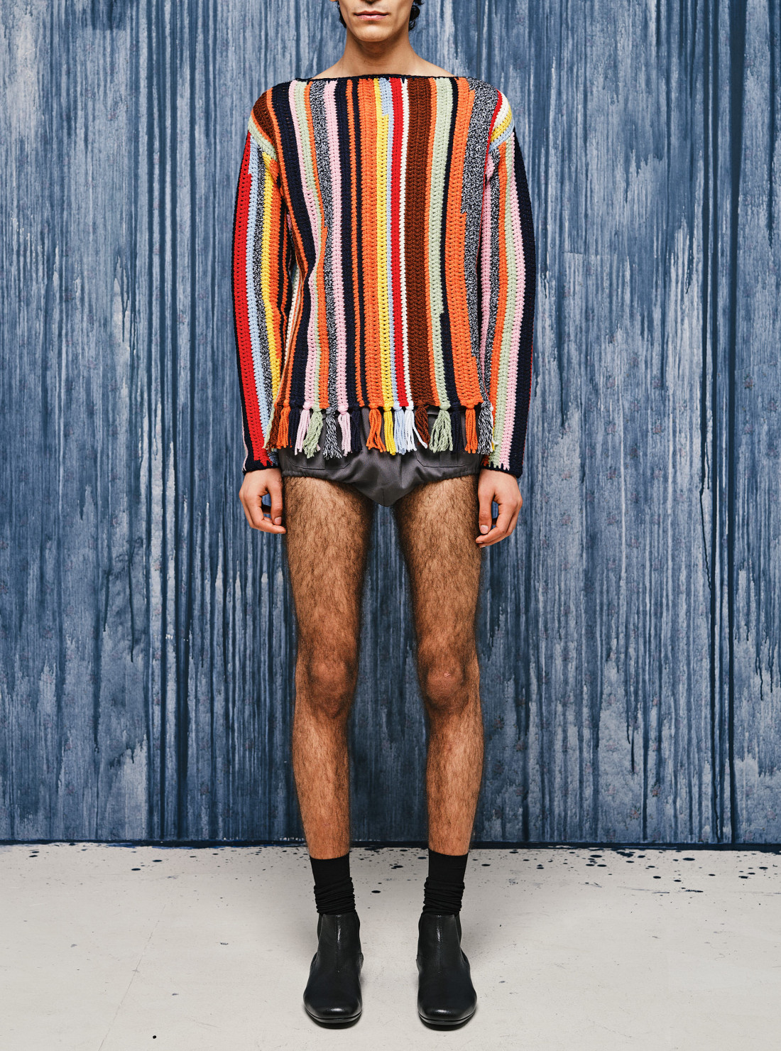 Pull multicolore en laine avec bord...