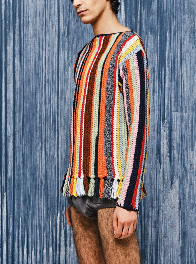 Fringed multicolored wool sweater