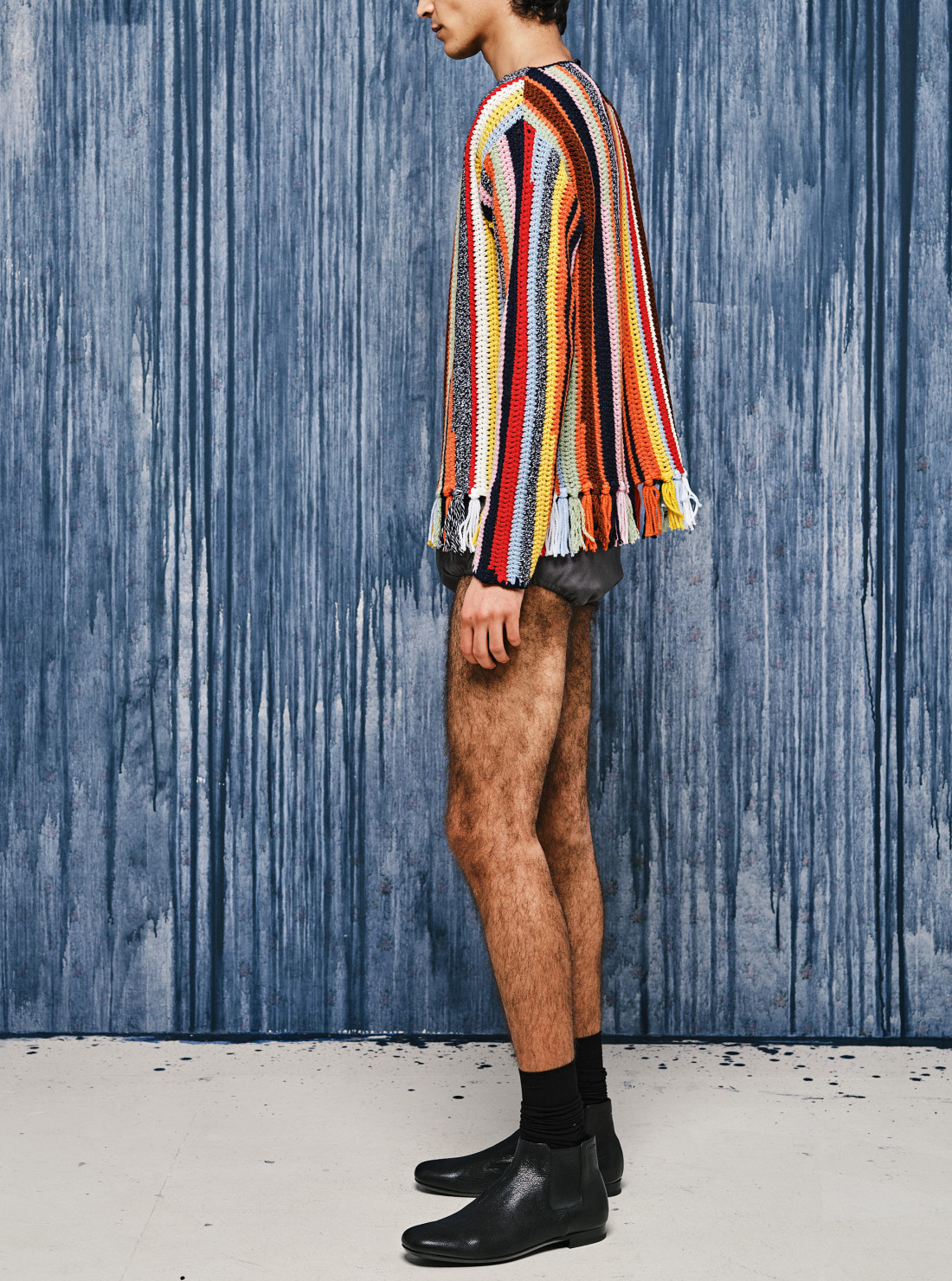 Fringed multicolored wool sweater
