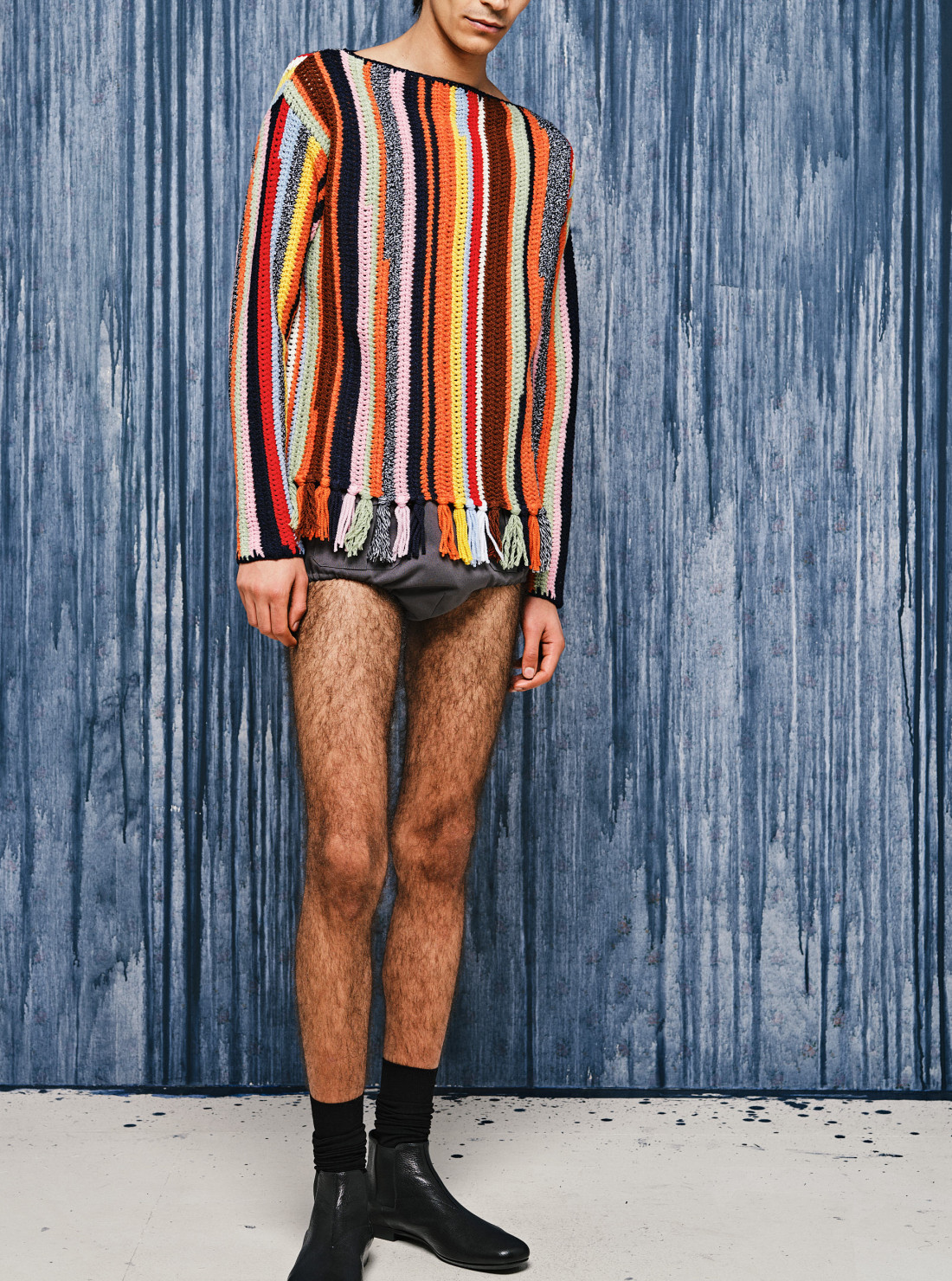 Pull multicolore en laine avec bord...