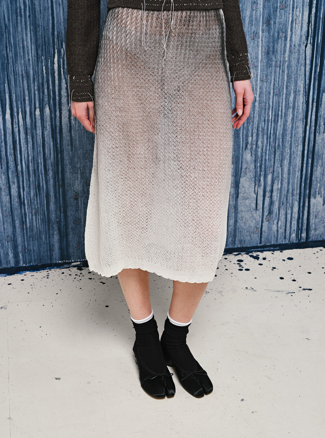 Sheer knit midi skirt