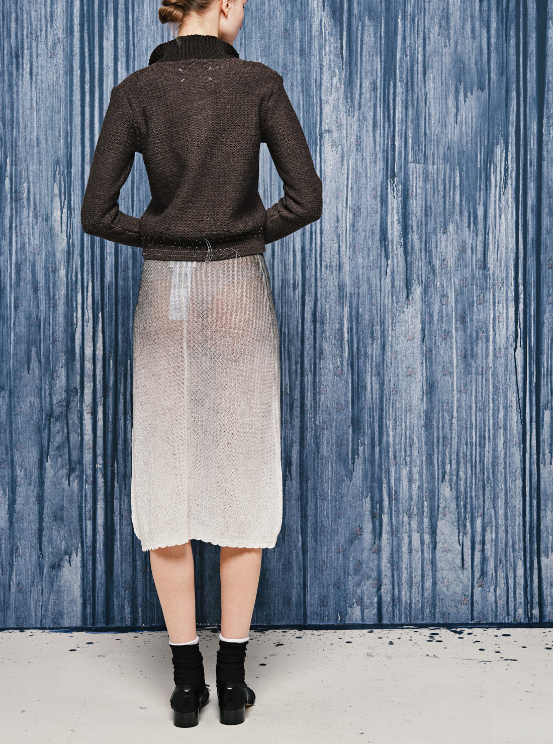 Sheer knit midi skirt