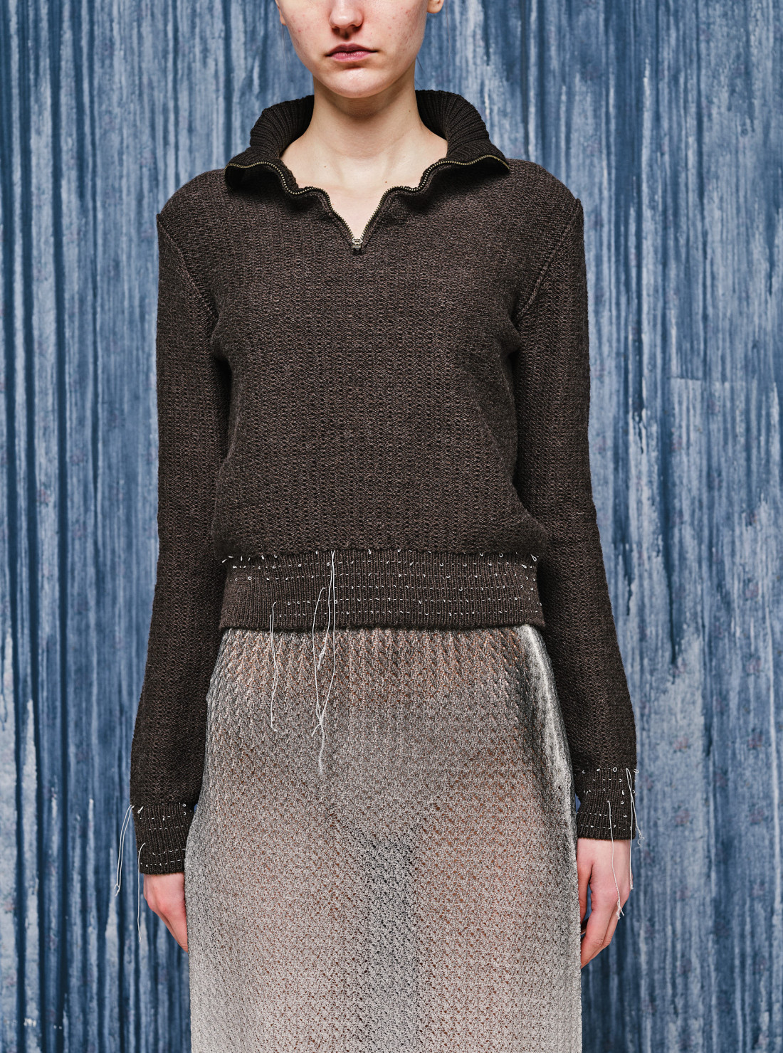 Wool zip-neck sweater