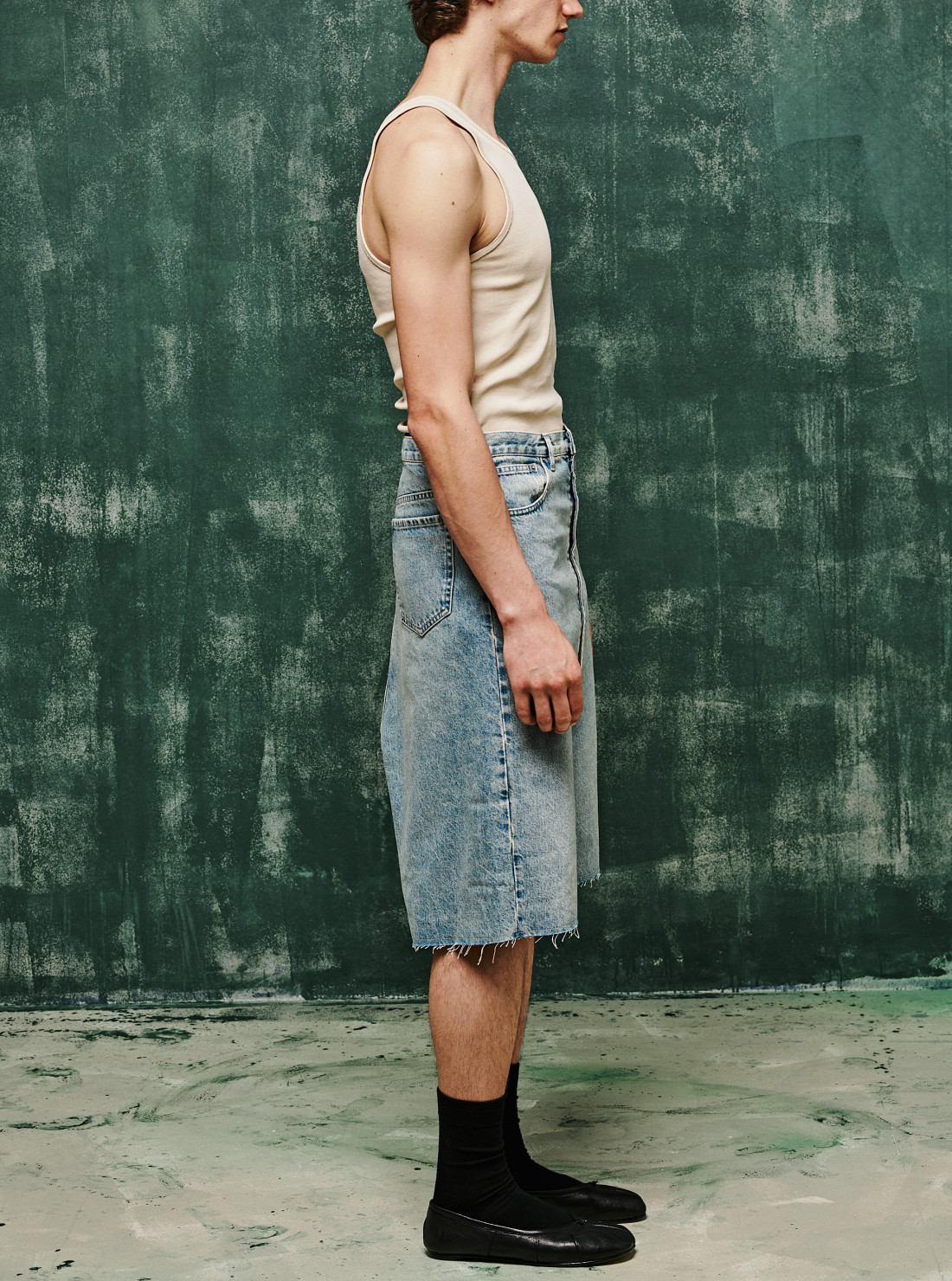 Dropped-rise denim Bermuda shorts