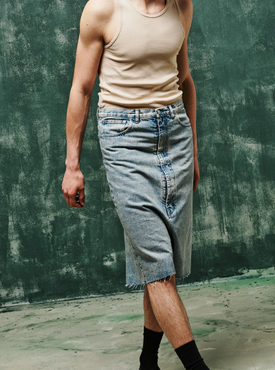 Dropped-rise denim Bermuda shorts
