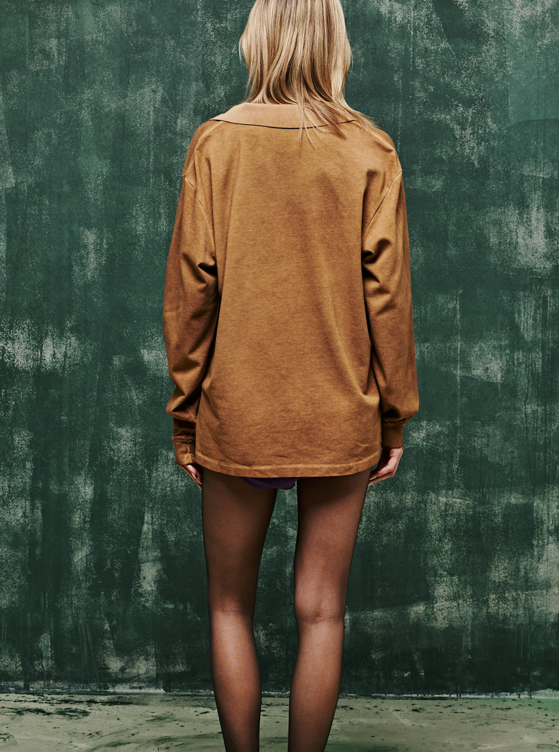 Long-sleeved cotton piqué polo shirt