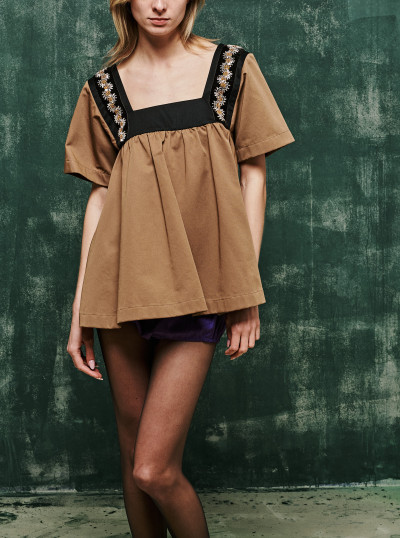 Embroidered old gabardine top 2