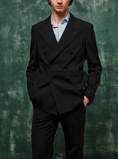Double-Breasted Jacket In Mouliné Wool