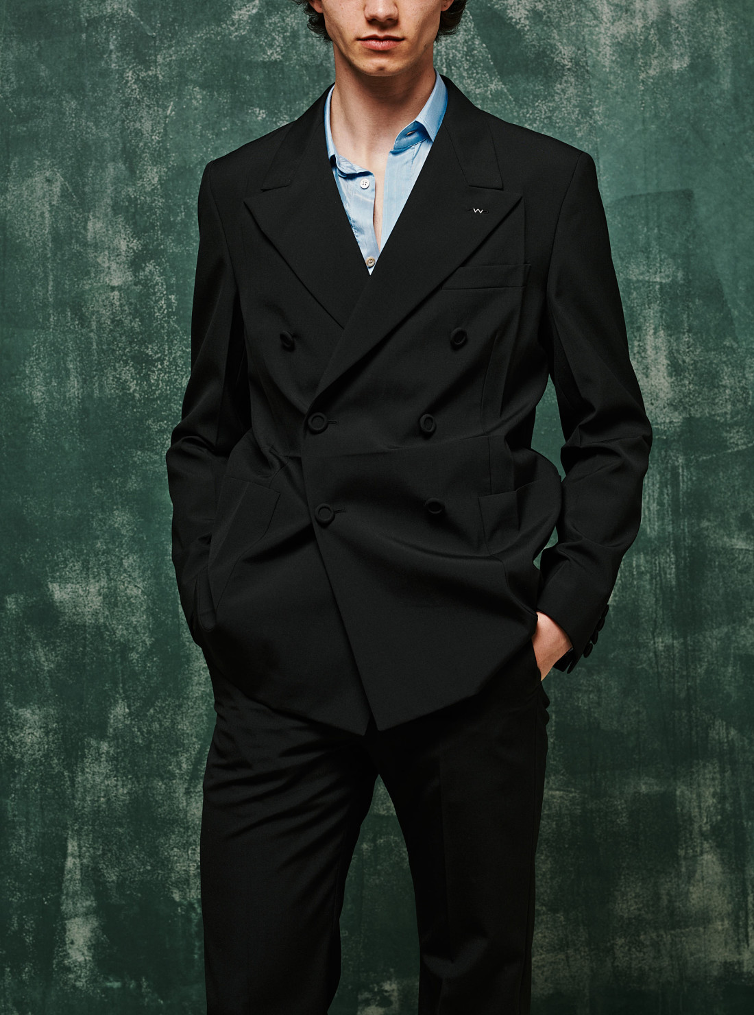 Double-Breasted Jacket In Mouliné Wool